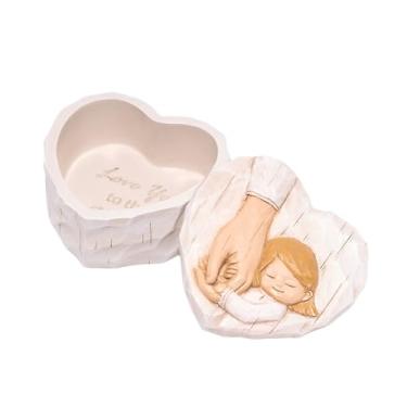 Imagem de Hodao Caixa de lembrança de coração de guardião com figura infantil, porta-joias de resina pintada à mão, armazenamento de memória "Love You to the Moon", presente sentimental para mãe, família