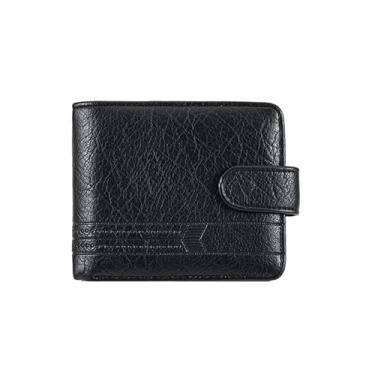 Imagem de Carteira masculina dobrável de couro PU, bolso com zíper, janela para identidade, vários compartimentos, Preto, Clássico