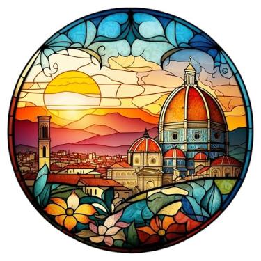 Imagem de Pendurado em vitrais, apanhadores de sol coloridos para janela, painel de diamante decorativo, apanhador de sol de jardim para aniversário, homens, marido (pôr do sol + igreja)