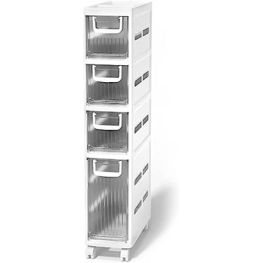 Imagem de Armário de piso de banheiro pequeno com rodas - organizador de prateleiras de banheiro de 2/3/4 níveis para prateleiras móveis em espaços pequenos