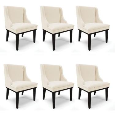 Imagem de Kit 06 Cadeiras de Jantar Liz Linho Base Fixa Madeira Preto - D'Rossi 