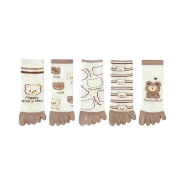 Imagem de Meias Femininas Fofas De Algodão Com Desenho De Urso Kawaii, Cinco Ded
