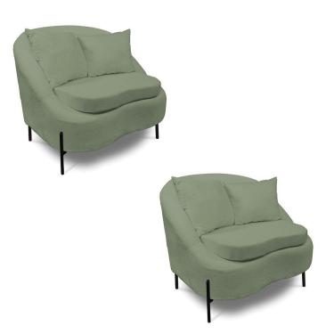 Imagem de Poltrona Decorativa Orgânica Pé De Metal Preto Kit 2 Zaya Bouclê C05 - D'rossi Menta
