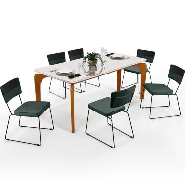 Imagem de Mesa Capri 160cm Off White 6 Cadeiras B05 Preto Verde Musgo