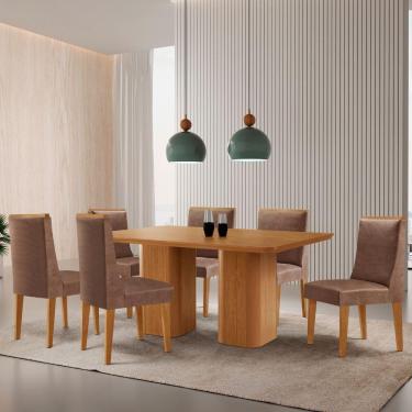 Imagem de Mesa De Jantar Eloise 180cm Tampo Mdf 6 Cadeiras Lisboa Tork/naturale