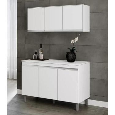 Imagem de Balcão 120 mt Manu Sem Tampo e Armário Aéreo Andréia Com Puxadores Emb