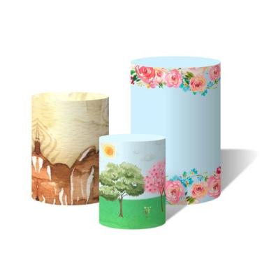 Imagem de Trio Capas Para Cilindro Versátil Bosque Rústico Aquarela  C/ Elástico