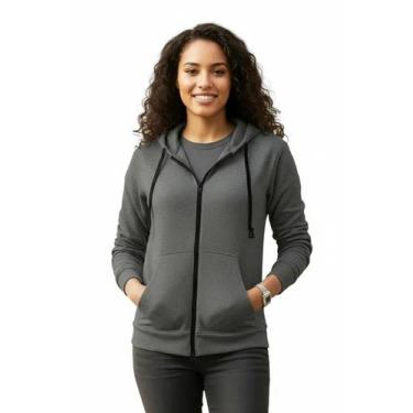 Imagem de Blusa De Frio Feminina Aberta De Ziper E Capuz Sem Estampa - L7, Grafi