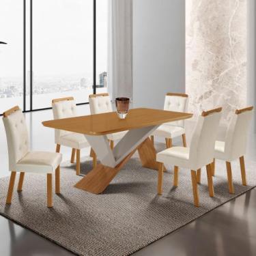 Imagem de Mesa de Jantar Yasmin 180cm Tampo MDF Laminado Canto Copo com 6 Cadeir