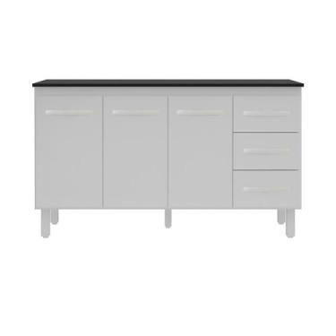 Imagem de Kit Balcão Gabinete 138cm Carina Branco com Tampo 140cm Preto - NEW HA