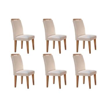 Imagem de Kit 6 Cadeiras De Cozinha Athenas 6 Un Imbuia Capuccino Suede Creme Rufato
