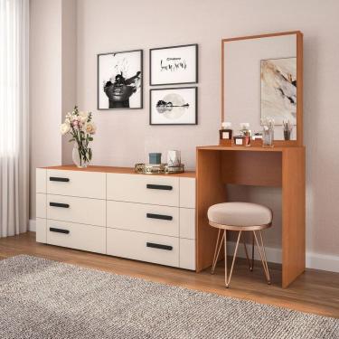 Imagem de Cômoda Penteadeira 6 Gavetas Lisboa Creme/Freijó
