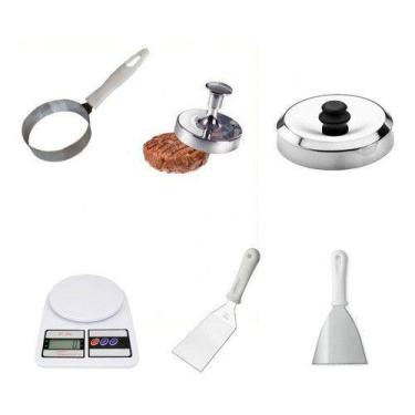 Imagem de Kit Modelador De Hamburguer Ovos Abafador Espatulas Balança - UDBRAS, 