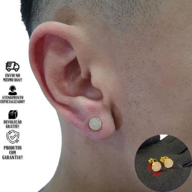 Imagem de Brinco Masculino Ouro Cravejado Zircônia Banhado Ouro 24k C/ Garantia 