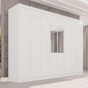 Imagem de Guarda-Roupa Casal Pinheiro 8 Portas 4 Gavetas com Espelho Branco - Pn
