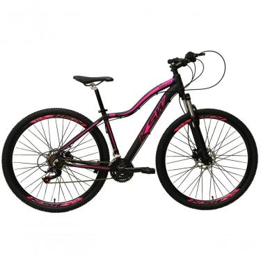 Imagem de Bicicleta Feminina Aro 29 Ksw Mwza 27v Freio Hidráulico K7 Garfo Com Trava Pneu Com Faixa Bege - Preto-rosa Tam.15