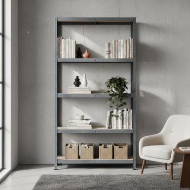 Imagem de Estante De Aco E Mdf 5 Prateleiras 196X100X50Cm 1500Kg - Spaceo
