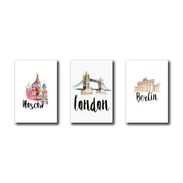 Imagem de Kit 3 Placas Decorativas Quadros Cidades Países Mdf