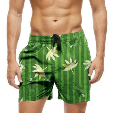 Imagem de Short Praia Shorts Banho Bermuda Verão Folhas Natureza verde Green 156