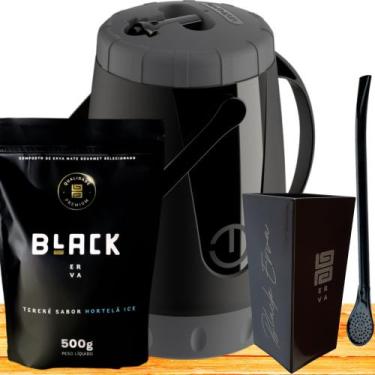 Imagem de Kit Para Tereré Garrafa Lisa+Black Erva Mate 500g+Copo Quadrado Acríli