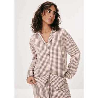 Imagem de Camisa Feminina Fio Tinto Anarruga Oversized - Marrom XP - Hering Inti