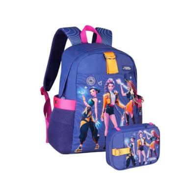 Imagem de Kit Mochila Costas Guerreiras Do K-Pop E Estojo Meninas Teen Cor:Lilás