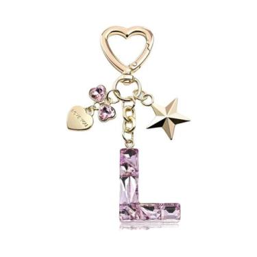 Imagem de Chaveiro Rosa Com Inicial, Coração, Laço E Estrela - Presente Fofo E B