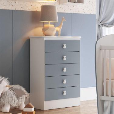 Imagem de Cômoda Ursinho Infantil Com 5 Gavetas Mdp 15mm Percasa Azul