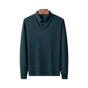 Imagem de Camisa Polo Masculina Casual Elegante De Manga Longa Em Cor Sólida, To