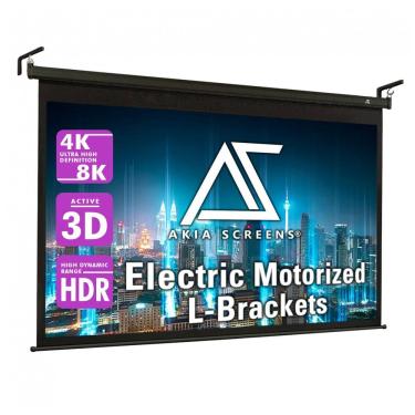 Imagem de Tela de projeção motorizada 125" AKIA SCREENS MaxWhite 2 16:9 teto/parede com controle remoto e suporte em L