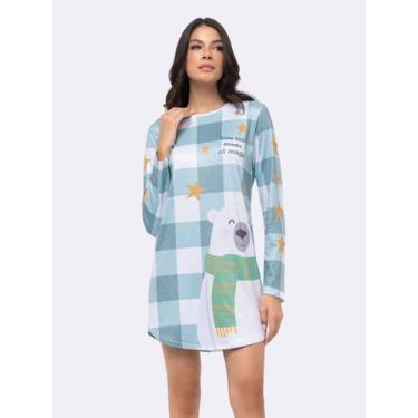 Imagem de Camisola Manga Longa Estampada - Veggi, Branco, XG, Feminino