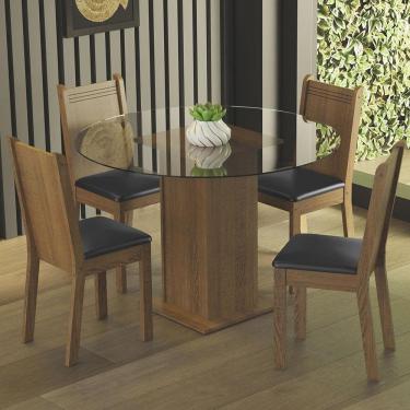 Imagem de Conjunto Sala de Jantar Madesa Débora Mesa Tampo de Vidro Redondo 4 Cadeiras - Rustic/P...