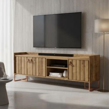 Imagem de Rack Para Sala 180cm Moderno Com Pés De Aço E Puxador Couro