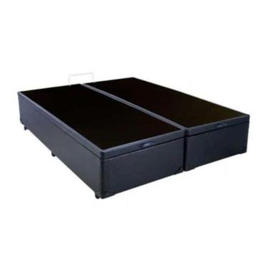 Imagem de Cama Box Baú Casal Em Sintetico Preto Bipartido Com Pistão A Gás - 138x188