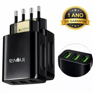 Imagem de Kit 2 Fontes Carregador Rápido 3 Usb 5.1a Original Inova, Preto