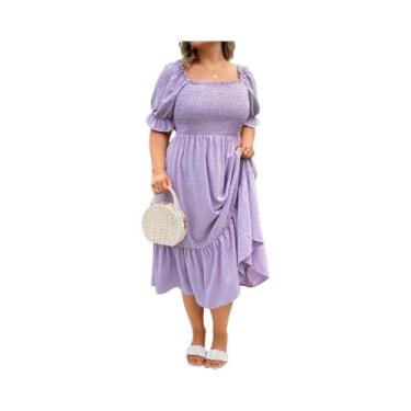Imagem de Vestido Midi Elegante Em Cor Sólida Para Mulheres plus Size Com Decote