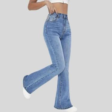 Imagem de Calça Flare Jeans Feminina Boca de Sino Cintura Alta Modeladora-Feminino