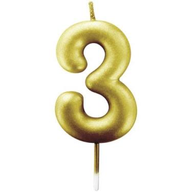 Imagem de Vela para Aniversario N.03 Ouro Metalizada 6CM CX.C/12 - Make+