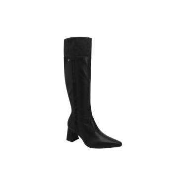 Imagem de Bota Feminina Piccadilly Montaria Bico Fino Salto Geometrico, 36, Pret