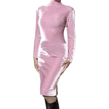 Imagem de Vestido de Veludo Roupas Moda Evangélica Midi Tubinho Social Manga Lon