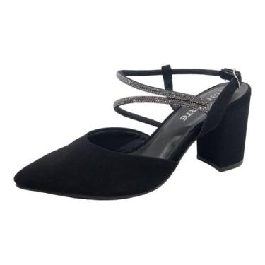 Imagem de Sapato Scarpin Feminino Tiras Strass Bico Fino Via Marte, Preto nobuck