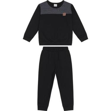 Imagem de Conjunto menino blusão bicolor em moletom flanelado - carinhoso preto 
