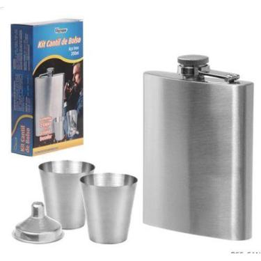 Imagem de Cantil de inox 200ml + 2 copos de dose 30ml e funil - WESTERN