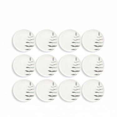 Imagem de Kit Jogo 12 Pratos Rasos Oxford Flat Samambaia 26cm em Cerâmica Decora