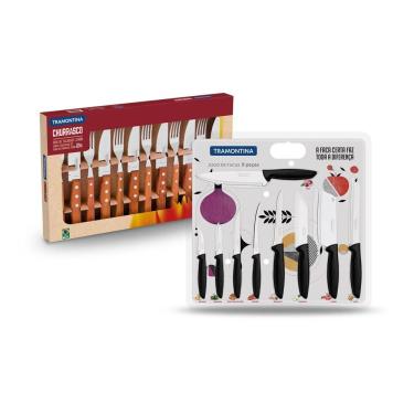 Imagem de Kit Jogo de Churrasco Dynamic Ipanema Inox e Madeira 12 Peças com Conjunto de Facas para Mesa Preto Tramontina