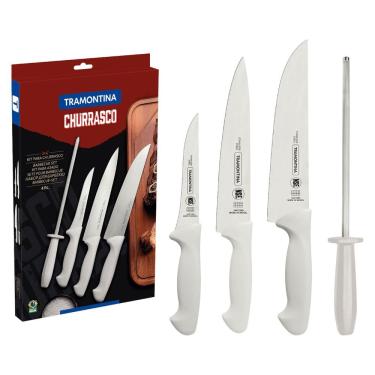 Imagem de Jogo de Facas para Churrasco 24699825 Aço Inox e Polipropileno com Chaira Uso Doméstico Branco Tramontina