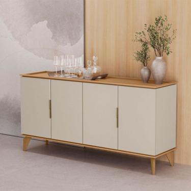 Imagem de Buffet Decorativo Evora em MDP MDF 160cm Jequitiba Off White com Pés de Madeira Linea Brasil
