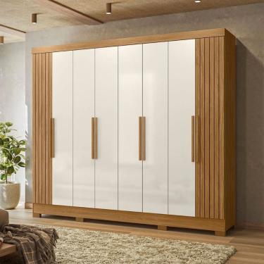 Imagem de Guarda Roupa Casal Diplomata 8 Portas 4 Gavetas Corrediças Simples MDP Freijó-Off White-Frisado Moval Móveis