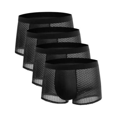 Imagem de Cuecas Boxer Masculinas De Malha De Seda Gelada 4 Peças Respiráveis Co