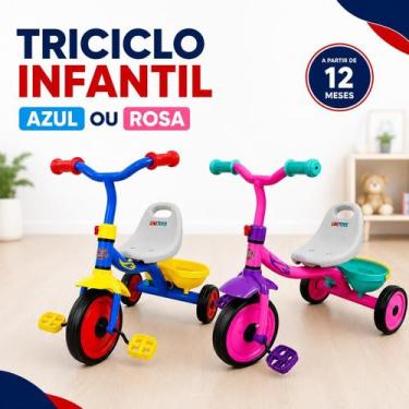 Imagem de Triciclo Infantil Pedal Cesto Brinquedo Unitoys Até 30kg Azul ou Rosa,